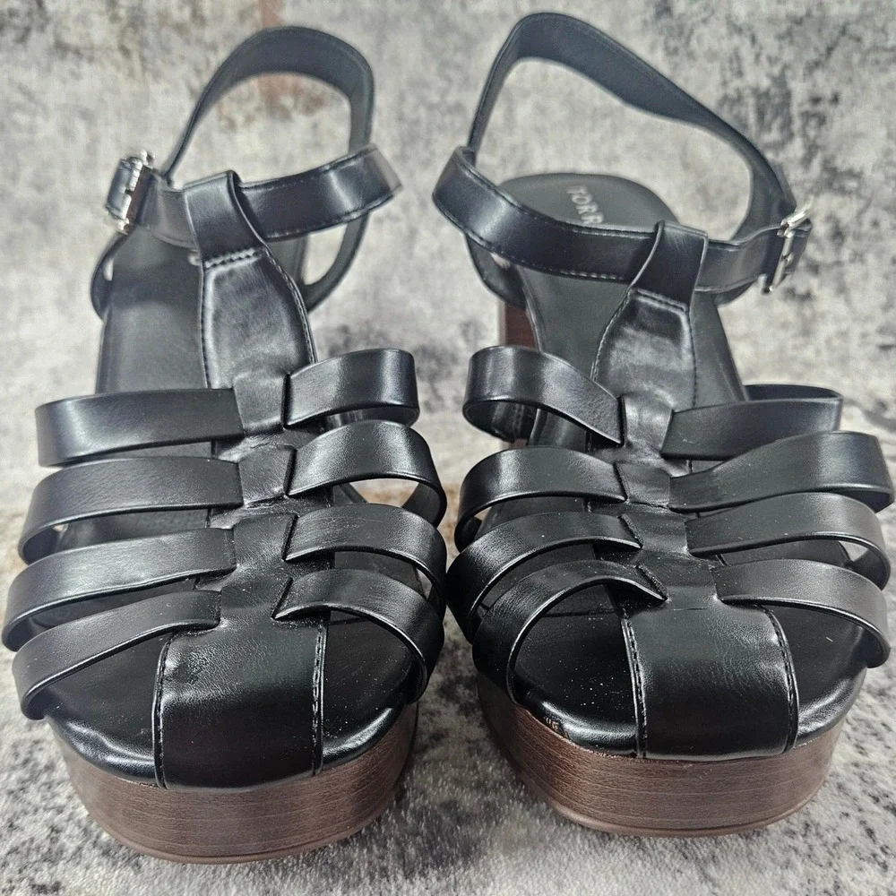 Torrid Fisherman Platform Block Heel Shoes Womens 10.5 WW Black Strappy Chunky